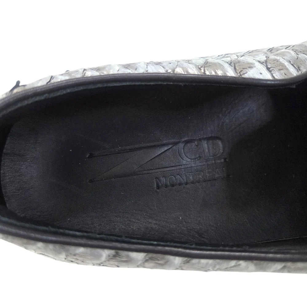 ZCD Montreal Leather Croc Embossed Slip On Sneakers Womens 41 Silver Metallic